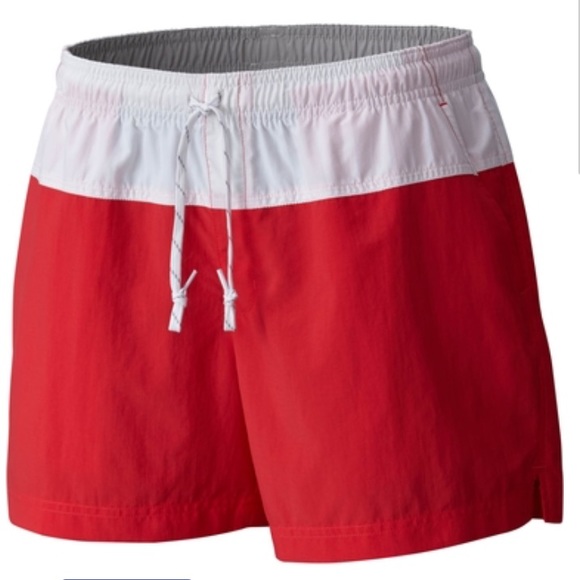 🆕 Columbia Women's Sandy River Colorblock Shorts Red & White - Picture 1 of 9